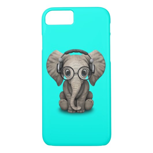 Cute Baby Elephant Dj met hoofdtelefoon en glas Case-Mate iPhone Case (Achterkant)