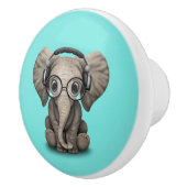 Cute Baby Elephant Dj met hoofdtelefoon en glas Keramische Knop (Rechts)