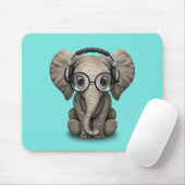 Cute Baby Elephant Dj met hoofdtelefoon en glas Muismat (Met muis)