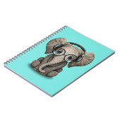 Cute Baby Elephant Dj met hoofdtelefoon en glas Notitieboek (Linkerzijde)