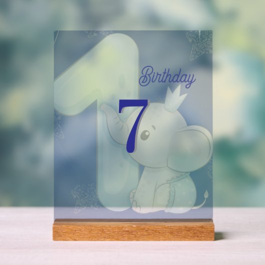 Cute Baby Elephant First Birthday Acryl Bord (Neutraal)