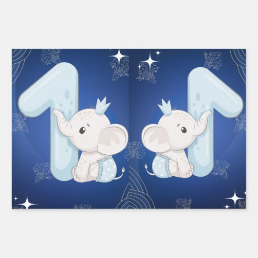 Cute Baby Elephant First Birthday Inpakpapier Vel (Voorkant)