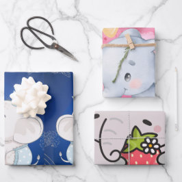 Cute Baby Elephant First Birthday Inpakpapier Vel