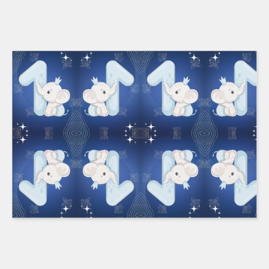 Cute Baby Elephant First Birthday Inpakpapier Vel (Voorkant)