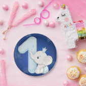 Cute Baby Elephant First Birthday Papieren Bordje (Feest)