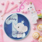 Cute Baby Elephant First Birthday Papieren Bordje (Feest)