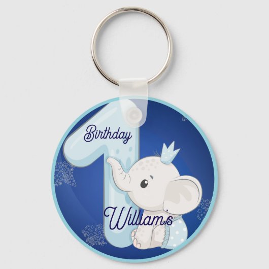 Cute Baby Elephant First Birthday Sleutelhanger (Voorkant)