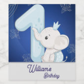 Cute Baby Elephant First Birthday Wijn Etiket (Enkel label)