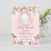Cute Baby Elephant Floral Baby shower Invitation Kaart (Staand voorkant)