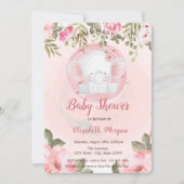 Cute Baby Elephant Floral Baby shower Invitation Kaart (Voorkant)