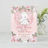 Cute Baby Elephant, Floral Baby shower Kaart (Staand voorkant)
