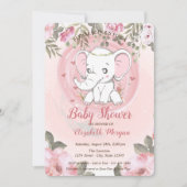 Cute Baby Elephant, Floral Baby shower Kaart (Voorkant)