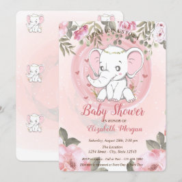Cute Baby Elephant, Floral Baby shower Kaart