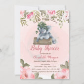 Cute Baby Elephant, Floral Baby shower Kaart (Voorkant)