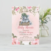 Cute Baby Elephant, Floral Baby shower Kaart (Staand voorkant)