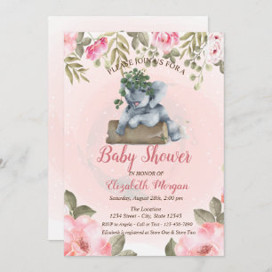 Cute Baby Elephant, Floral Baby shower Kaart