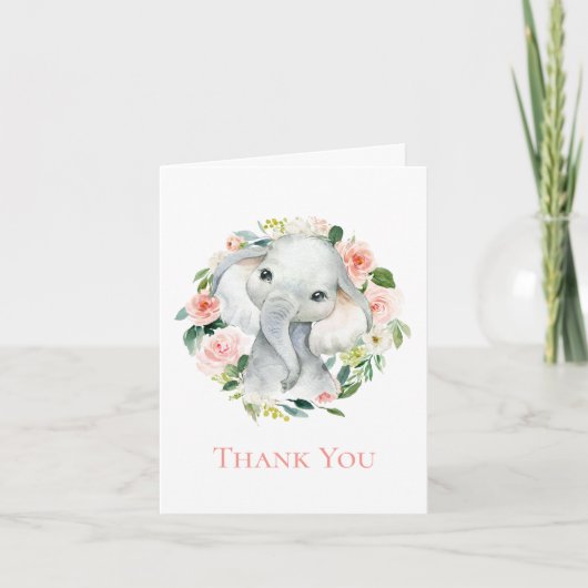 Cute Baby Elephant Floral Hartelijk dank Bedankkaart (Voorkant)