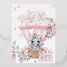 Cute Baby Elephant Floral Pink Rose