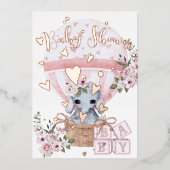 Cute Baby Elephant Floral Pink Rose Folie Uitnodiging (Voorkant)