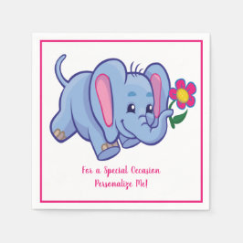 Cute Baby Elephant & Flower Personated Servet