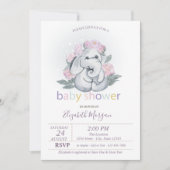 Cute Baby Elephant Flowers Polka Dots Baby shower Kaart (Voorkant)