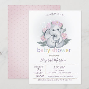 Cute Baby Elephant Flowers Polka Dots Baby shower Kaart
