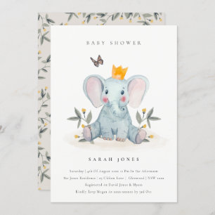 Cute Baby Elephant Foliage Baby shower Invite Bedankkaart