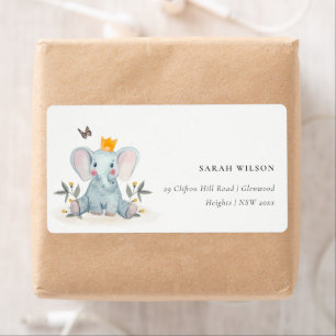 Cute Baby Elephant Foliage Woodland Kinder Adres Etiket