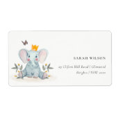 Cute Baby Elephant Foliage Woodland Kinder Adres Etiket (Voorkant)
