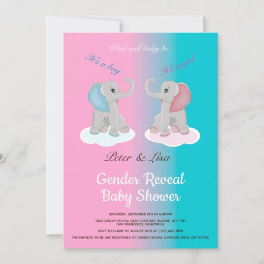 Cute Baby Elephant Gender onthullen Baby shower Fo Kaart (Voorkant)
