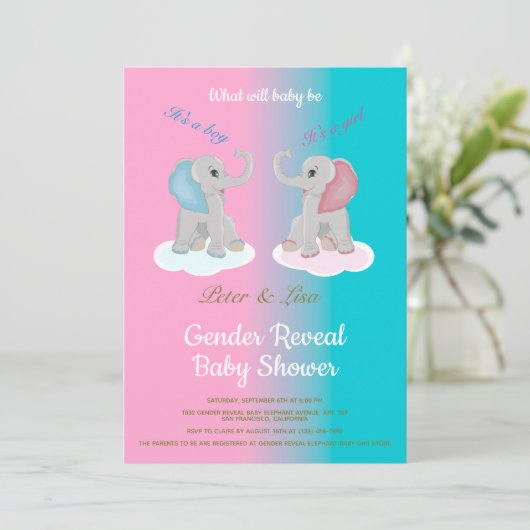 Cute Baby Elephant Gender onthullen Baby shower Fo Kaart (Staand voorkant)