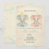 Cute Baby Elephant Gender Reveal Invitation Kaart (Voorkant / Achterkant)