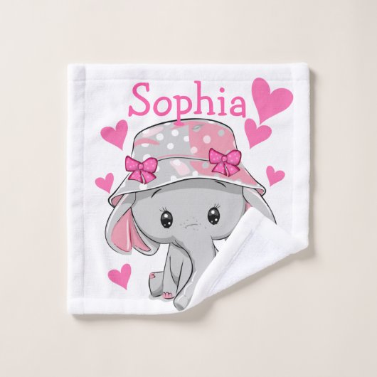 Cute Baby Elephant Girl Bad Handdoek (Wasdoekje)