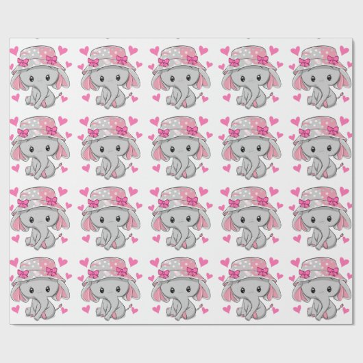 Cute Baby Elephant Girl Cadeaupapier (Vlak)