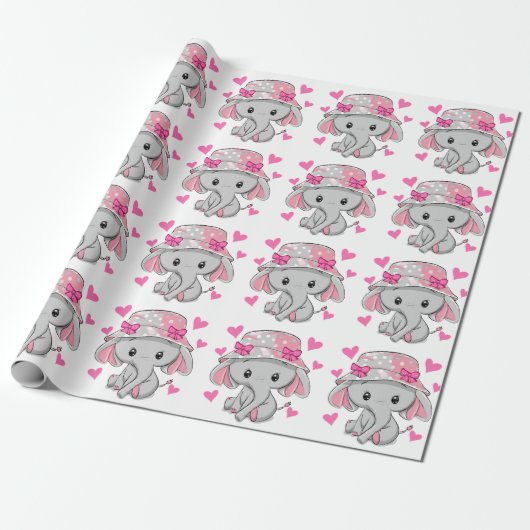 Cute Baby Elephant Girl Cadeaupapier (Uitgerold)