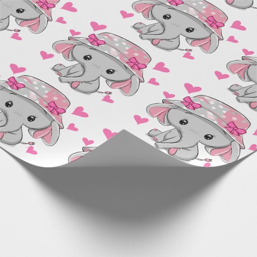 Cute Baby Elephant Girl Cadeaupapier (Hoek)