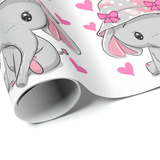 Cute Baby Elephant Girl Cadeaupapier (Rol Hoek)