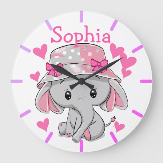Cute Baby Elephant Girl Grote Klok (Voorkant)