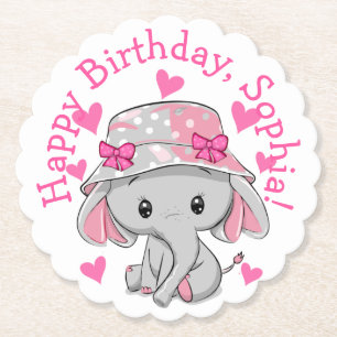 Cute Baby Elephant Girl Kartonnen Onderzetters