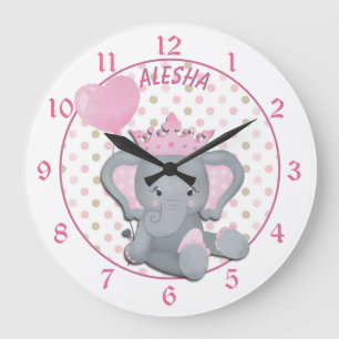 Cute Baby Elephant Girl Princess Large Clock Grote Klok