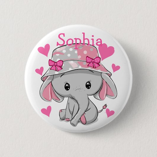 Cute Baby Elephant Girl Ronde Button 5,7 Cm (Voorkant)
