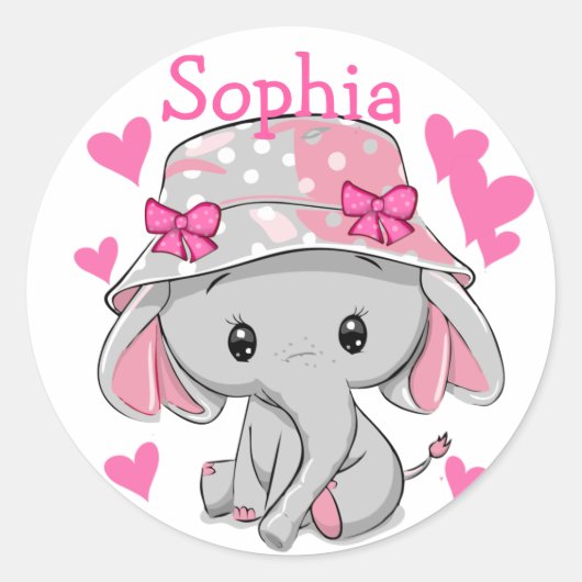 Cute Baby Elephant Girl Ronde Sticker (Voorkant)