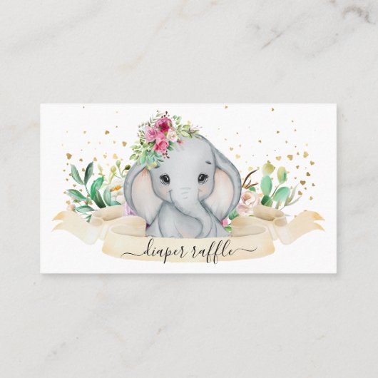 Cute Baby Elephant Girly Diaper Raffle Ticket (Achterkant)
