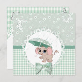 Cute Baby Elephant Green Baby Sprinkle Shower Kaart (Voorkant / Achterkant)