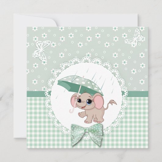 Cute Baby Elephant Green Baby Sprinkle Shower Kaart (Voorkant)