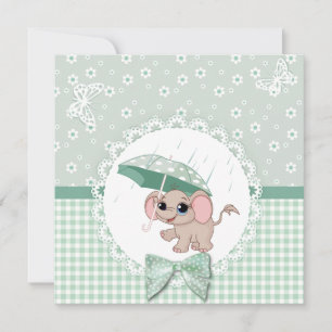 Cute Baby Elephant Green Baby Sprinkle Shower Kaart