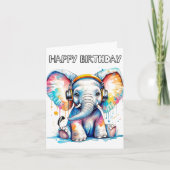 Cute Baby Elephant Happy Birthday Kaart (Voorkant)