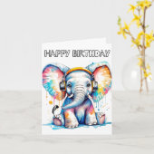 Cute Baby Elephant Happy Birthday Kaart (Gele Bloem)