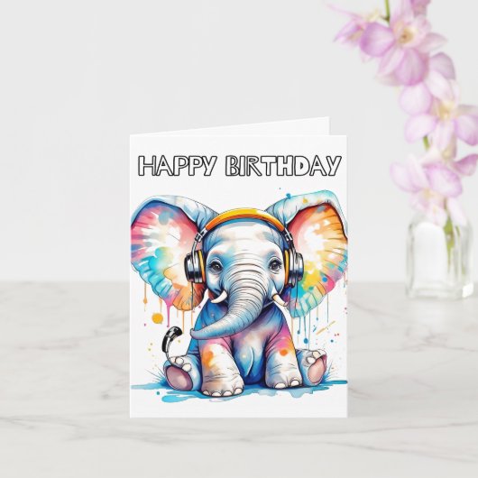 Cute Baby Elephant Happy Birthday Kaart (Orchidee)