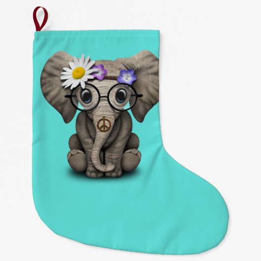 Cute Baby Elephant Hippie Grote Kerstsok (Voorkant)